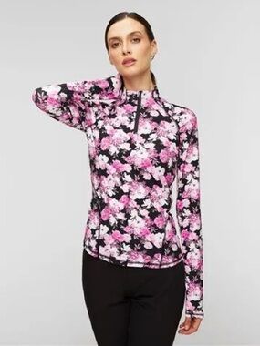 G/FORE Floral Silky Tech Ruched Quarter Zip Pull Over